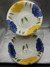 Pair Of Maxam Italy"La Primula" Yellow & Blue Daisy 8 1/4" Dia. Soup Bowls