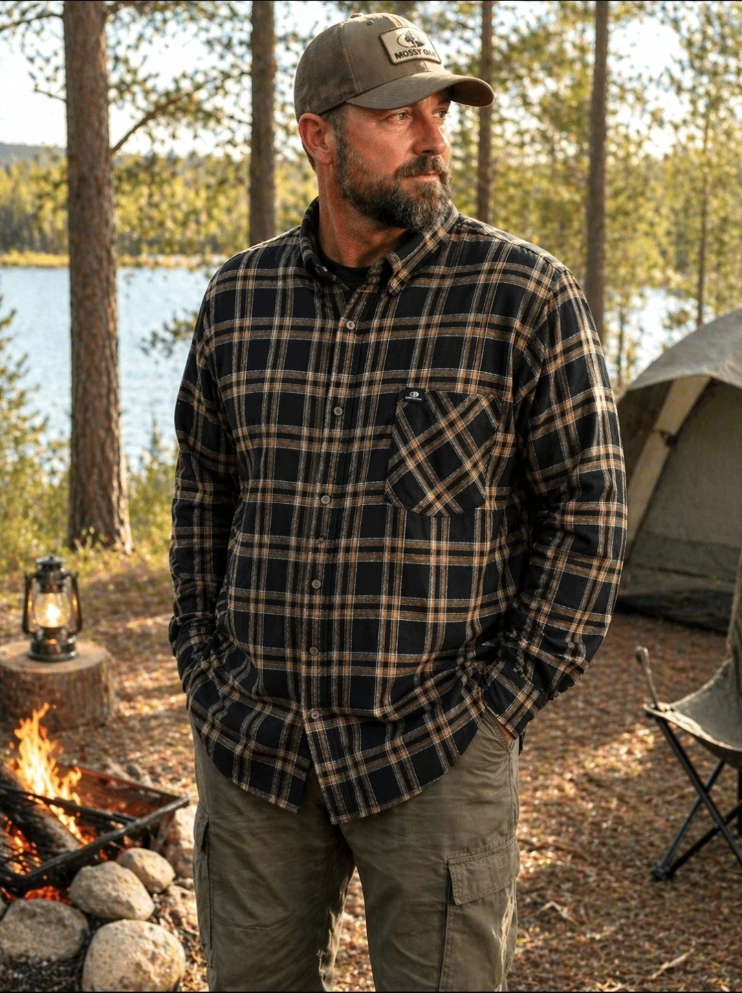 Mossy Oak Plaid Flannel Shirt Mens 3XL Big Tall Cotton Button Up