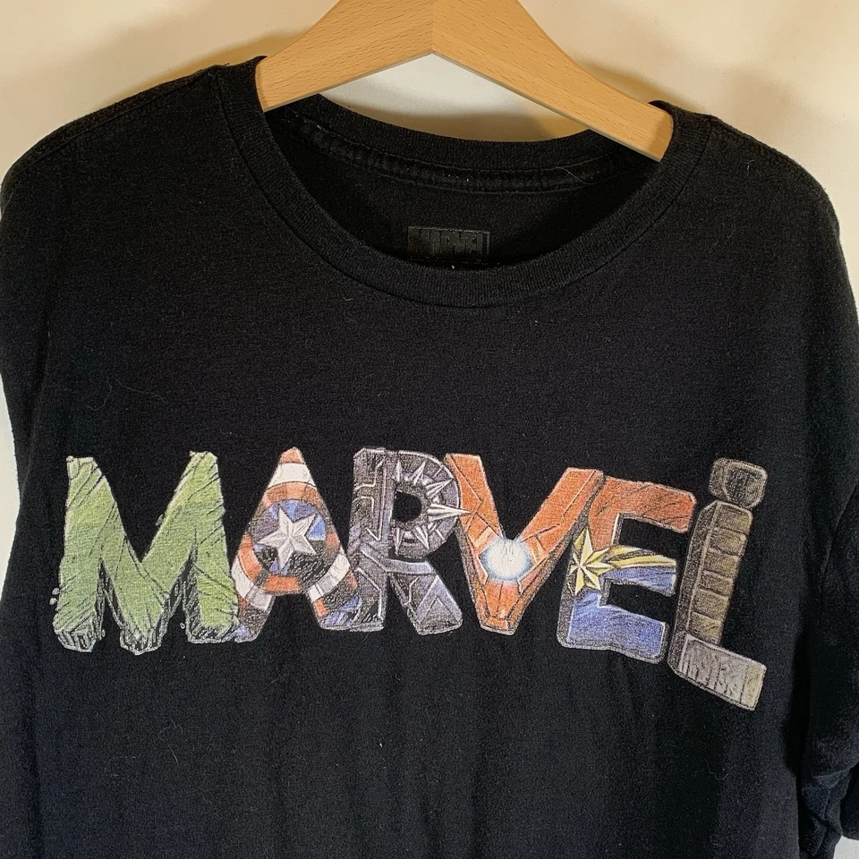 Marvel Comics Boys XL Hulk Thor Captain Black T Cartoon Animation Graphic Print - Image 2 of 4