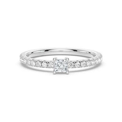 0.50ct Princess Cut Moissanite Ring 4.00mm GRA Certified 925 Sterling Silver