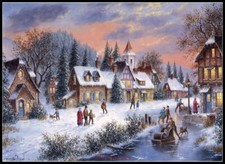 Winter Night- Cross Stitch Patterns Needlecraft Embroidery Chart DMC Color