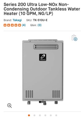 Takagi Outdoor Tankless Hot Water Heater… Natural Gas/Propane