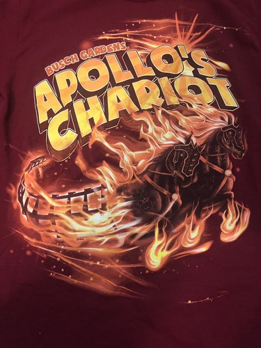 Worn Busch Gardens Williamsburg Apollo's Chariot Theme Park T-Shirt Adult Size S