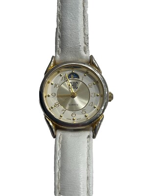 Chic Women's Watch Moon Face Dial Gold Tone Face White Band LCH155 012 2015