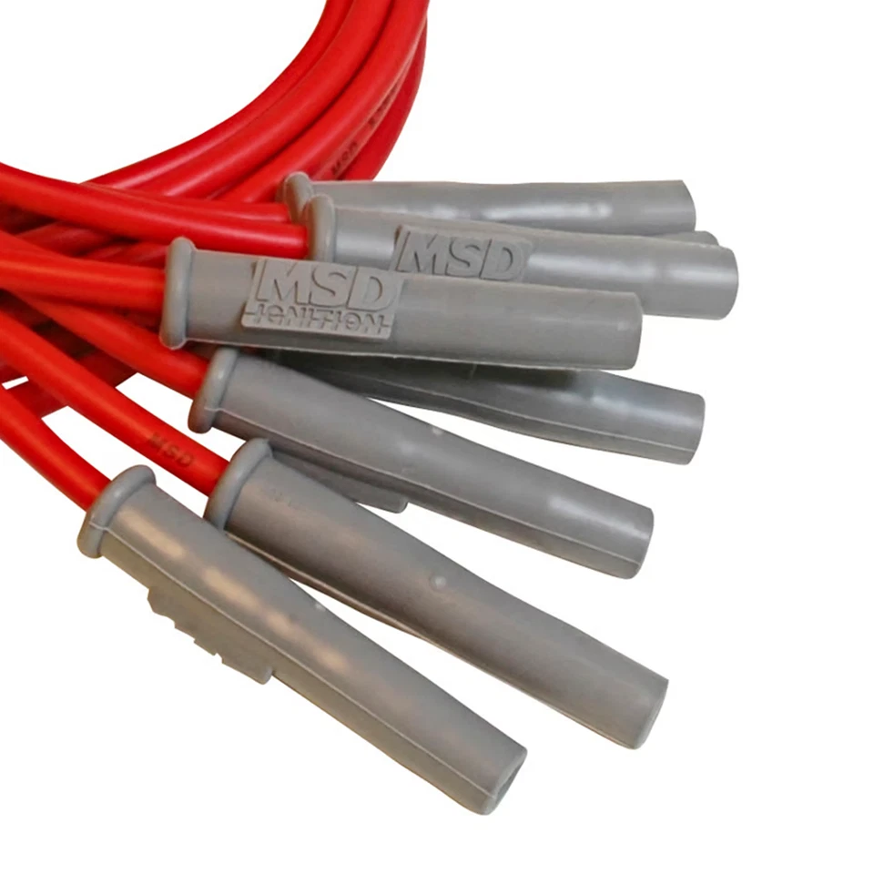 Juego de cables de bujía personalizados súper conductores MSD 8,5 mm rojos para motores AMC V8 Foto 3 de 4