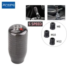 Universal Real Black Carbon Fiber Manual Gear Shift Knob Shifter Lever 5 Speed