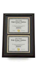 Double Document Graduation Diploma Frame in Real Wood Glossy Cherry with Gold