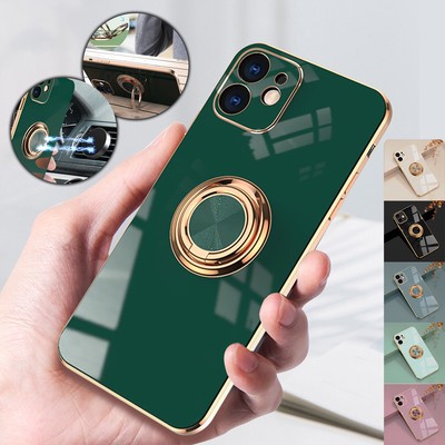 Magnetic Plating Ring Stand Case For iPhone 15 Pro Max 14 13 12 11 8 Plus XS XR 
