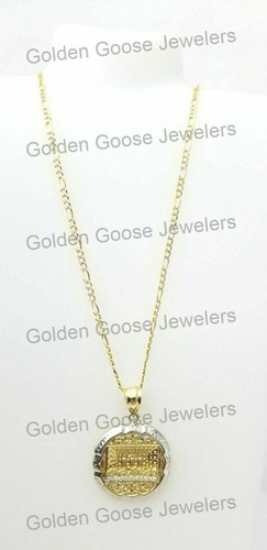 10k Yellow Gold The Last Super Round Pendant Charm 20' Figaro Diamond Cut Chain - Picture 12 of 12