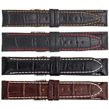 Mens Regular Matte Alligator Grain Leather Padded Watch Band, 4 Optional Colors