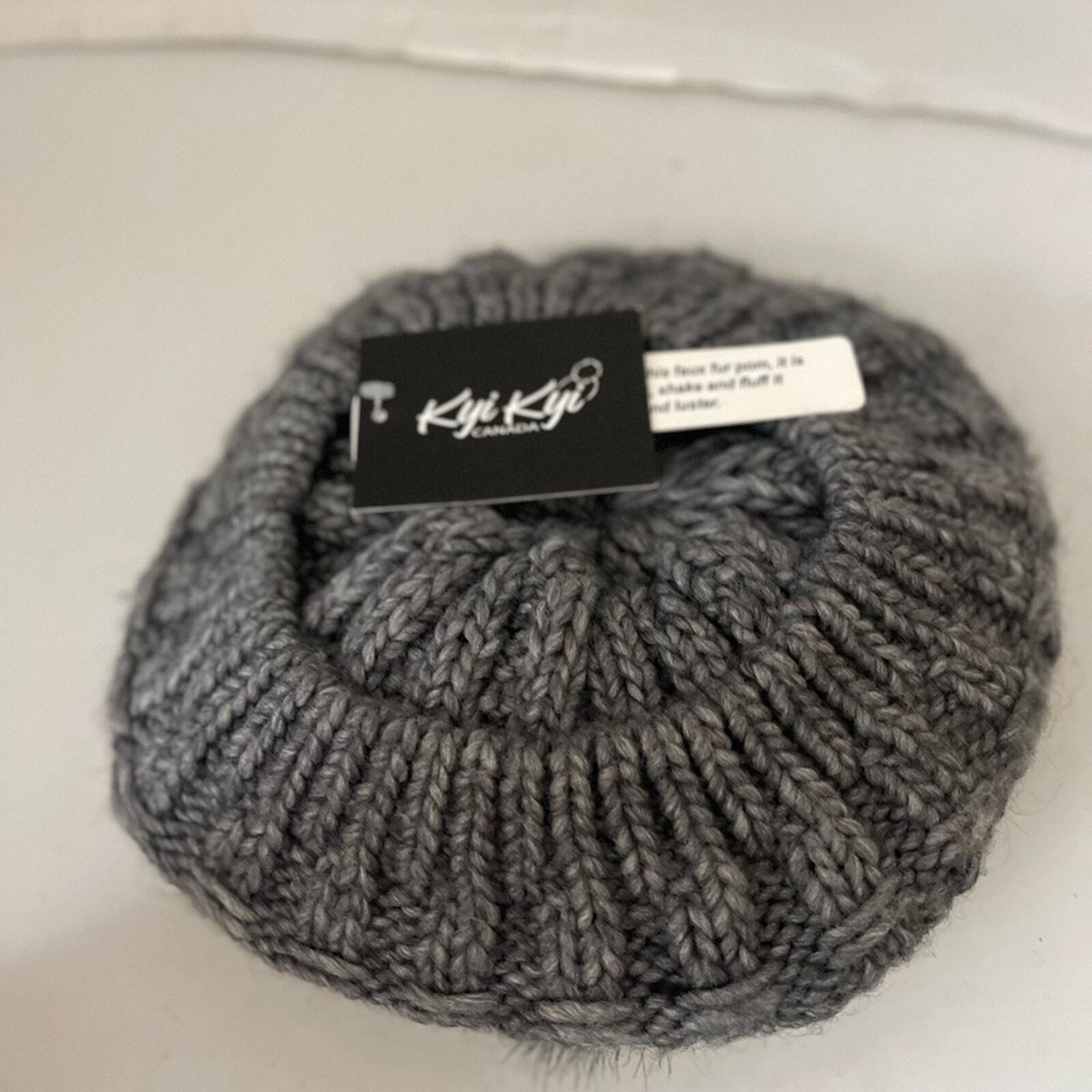 Kyi Kyi Canada Gray Cable Knit Beret Faux Fur Pom Pom Hat NWT The Ky Double Pom Pom Beanie Hat in Grey: FurHatWorld.com main image 2