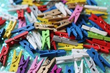 100 Mini MULTI COLOR Wood 1" Inch Wooden Photo Paper Clothespin Clothes Pin pegs