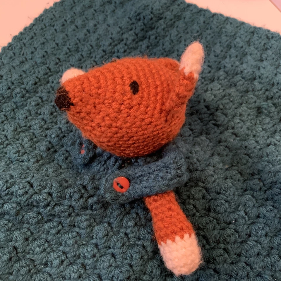 Manta de seguridad Lovey marrón verde azulado profundo punto zorro ganchillo Foto 3 de 4