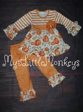 NEW  Boutique Pumpkin Tunic Dress Ruffle Leggings Outfit Set