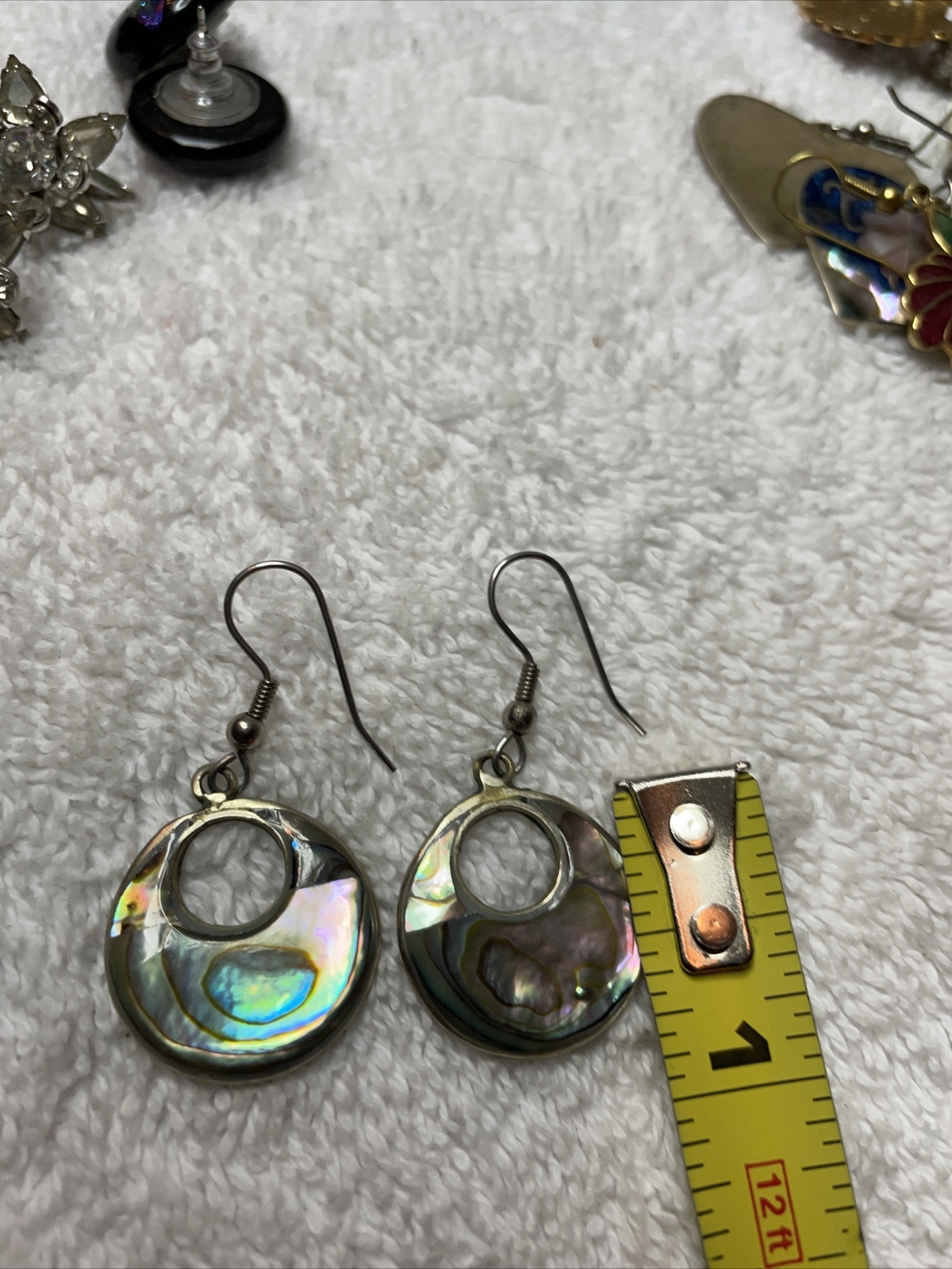 Vintage Abalone Shell Drop Dangle Asymmetrical Ea… - image 3