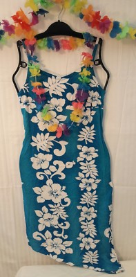Hawaiian Sun Dress Blue & White Floral Luau Party Costume | eBay