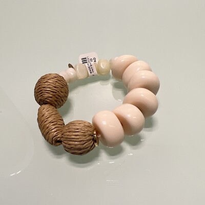 Anthropologie Serefina Beaded Bracelet Gold Beige Stretchy