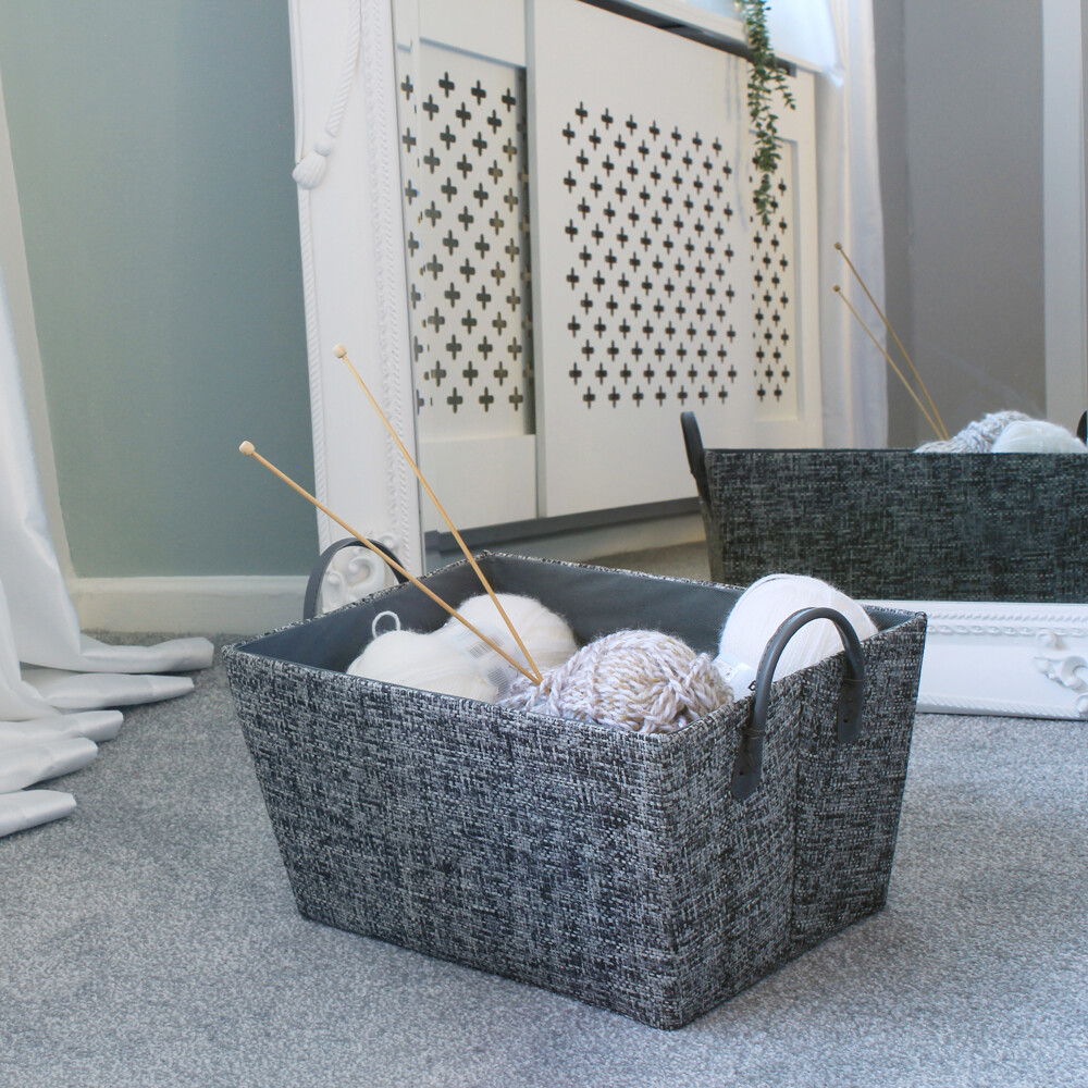 JVL Urban Portariviste Rettangolare Grigio – Tessuto Strutturato Con Maniglie Metalliche, 29x40x21 Cm - 5