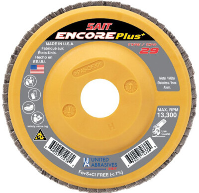 United Abrasives SAIT 72338 Encore Plus Flap Disc 4-1/2x 5/8-11, 36 Grit 10 Pack