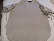 NWT LINEN! Karen Kane top Shirt XL Oat Tan V Neck Cold Shoulder Batwing Sleeve