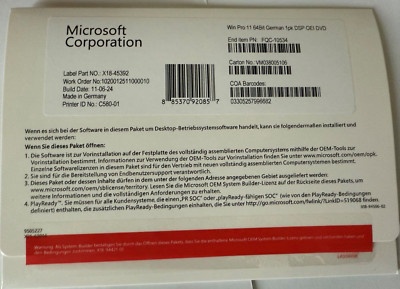 Microsoft Windows 11 Pro 64Bit German OEM COA DSP LCP + DVD PROFESSIONAL KEY