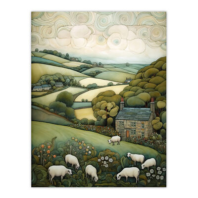 Sleepy England By Celia Hapton Quirky Lake District Scene Wall Art Poster Print