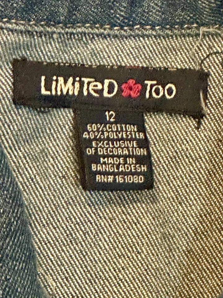 Chaqueta estilo corte corto Limited Too Girls talla 12 azul denim estrás - Usada en Excelente Condición Foto 3 de 3
