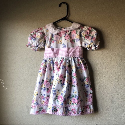 Vintage 90’s Kleid Mädchen weiß rosa Blumen Kurzarm Kleid Kleinkind Mädchen 4T