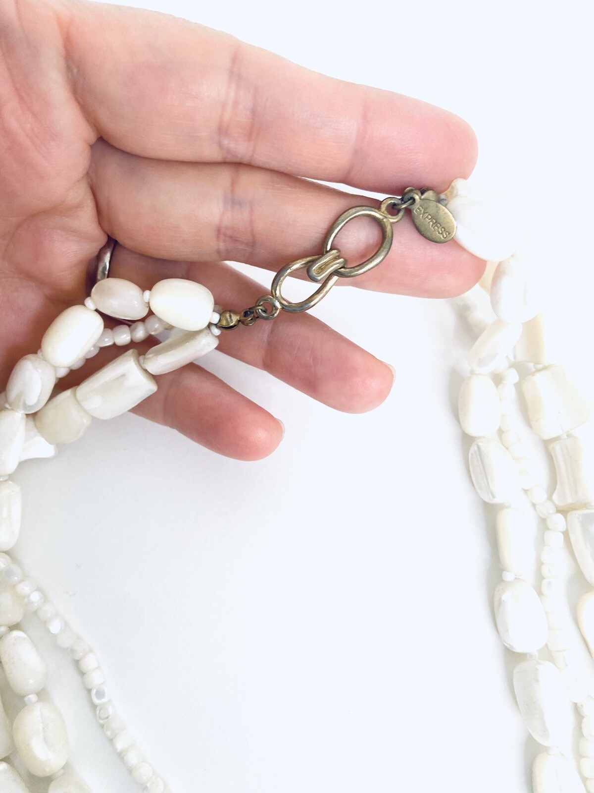 Express Polished Shell 3 Strand Layer Beaded Stat… - image 4