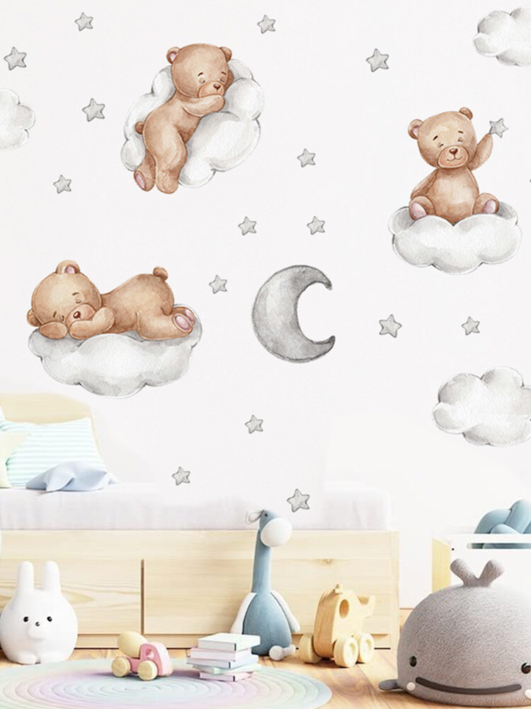 Cute Cartoon Teddy Bear Clouds Moon and Stars Wall Stickers 30x90CM PVC Ve cakh eBay