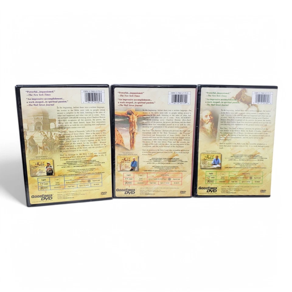 Charlton Heston Presents The Bible Jesus Of Nazareth The Passion Moses DVD Lot - Image 3 of 4