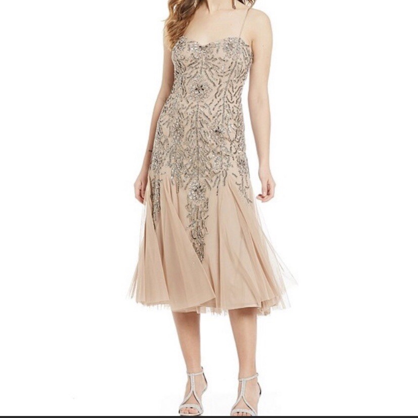 Gianni Bini Jane beaded flounce hem midi Pink gown sz 0