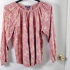Chaps Women's Large Blouse BOHO Multicolor Floral Long Sleeve