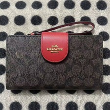 Coach Tech Phone Wallet In Colorblock Signature Canvas Brown/Red CW780