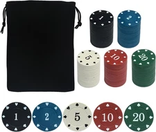 100PCS Poker Chip Set with Portable Storage Bag Small Denomination 