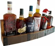 Whiskey & Wine Barrel Shelf - Rustic Wall-Mounted Wooden Rack for Liquor Bott...