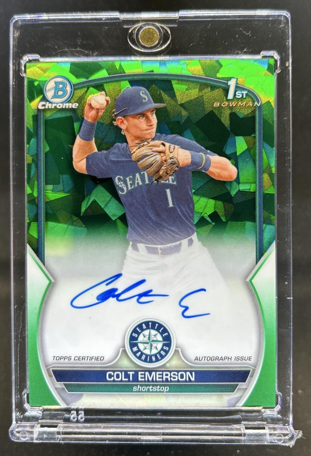 2023 Bowman Draft Sapphire Colt Emerson Chrome Auto Green Refractor 1st #/99
