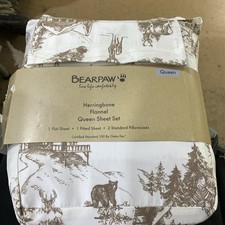 Queen Flannel Sheets-Bear Paw-Queen Size Fitted Set-Herringbone-Woodland