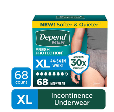 Depend Fresh Protection Incontinence Underwear for Men, Adult Diapers, XL, 68 Ct