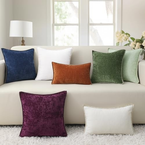 Chenille Soft Throw Pillow Covers 12x20 Set of 2, Lumbar Velvet Farmhouse - Bild 6 von 6