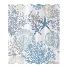 Nautical Coastal Shower Curtain 72X72 Themed Waterproof with Hooks Blue Fabric