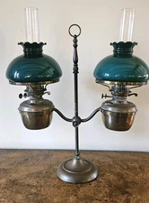 Duplex England Double Student Oil Lamp Shades Circa 1900 English Victorian Brass