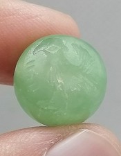 Roman Carved Green Stone Eagle Intaglio Round Bead Pendant