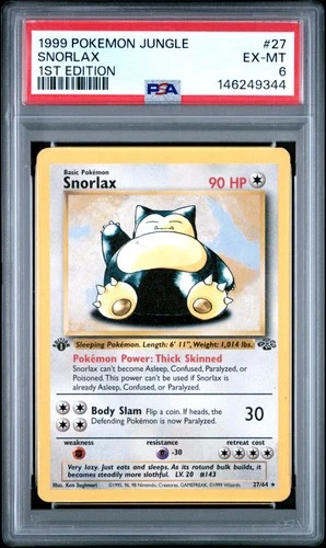 1999 POKEMON JUNGLE 1ST EDITION #27 SNORLAX PSA 6