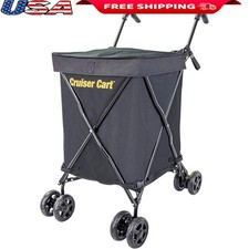 Durable Steel Frame Folding Shopping Cart W/ 360 Degree Handles Removable Bag US