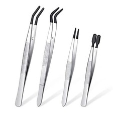 3X(4 Pieces Tweezers Set with Rubber Tips Tweezers PVC Coated Tweezers,6660