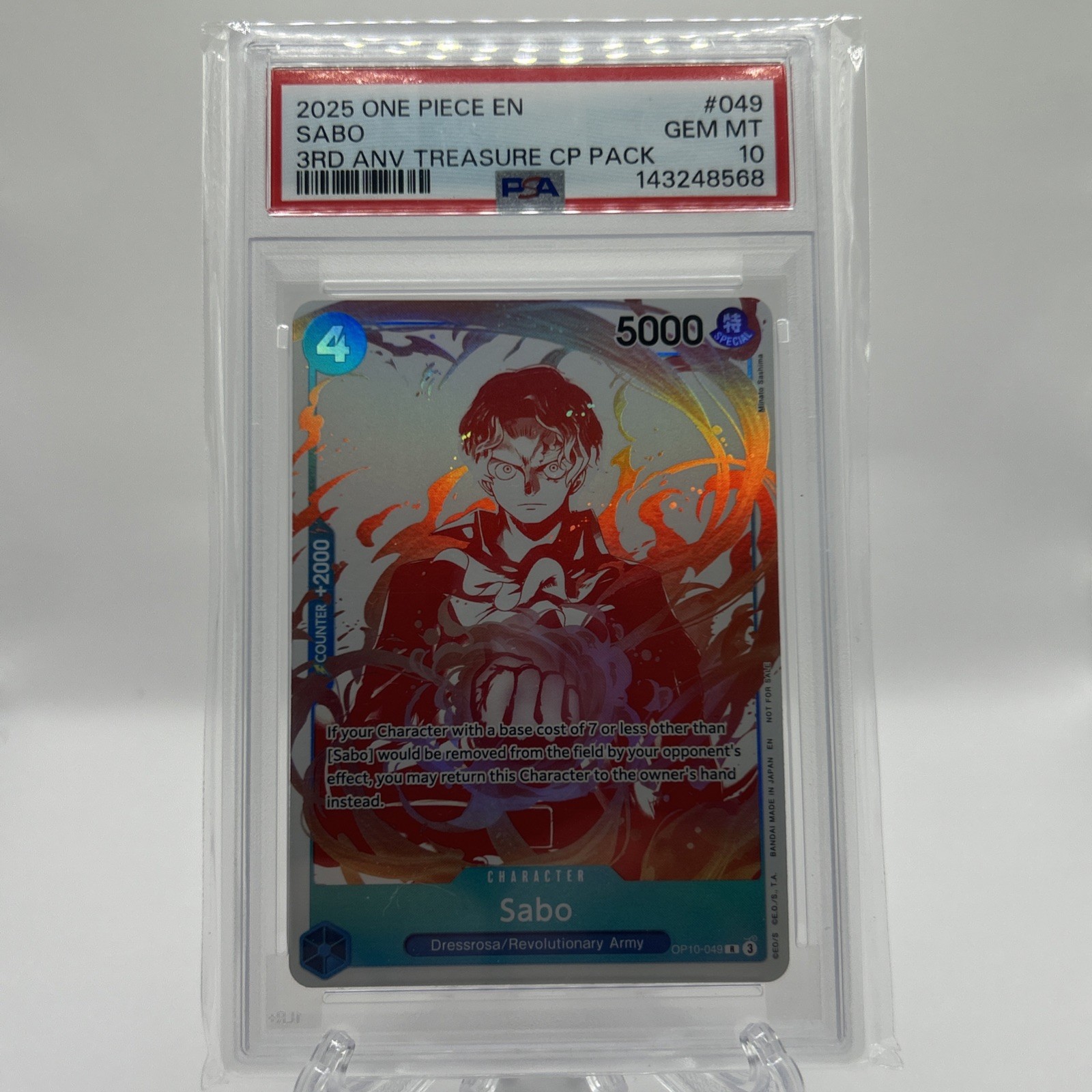 2025 ONE PIECE 3RD ANV! ONE PIECE CARD TREASURE CAMPAIGN PACK #049 SABO PSA 10