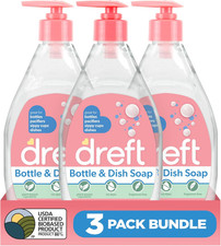 DREFT Bottle and Dish Soap  Plant Based, Fragrance Free  18 Fl Oz Pack of 3 