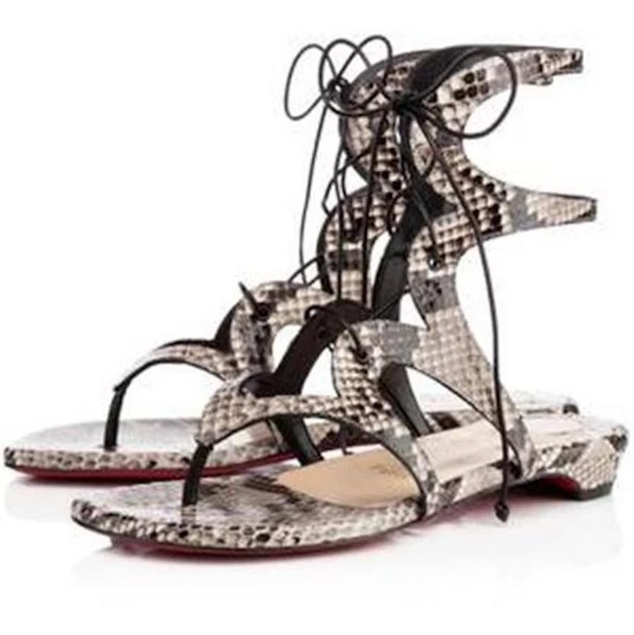 Christian Louboutin GIRAFINA Low Python Snake Gladiator Flat Sandals Shoes $1395 image 2