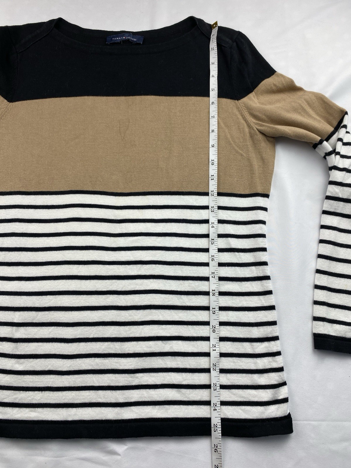 Ladies Tommy Hilfiger Striped Jumper Size Large (uk12) Black / White / Camel  thumbnail 12